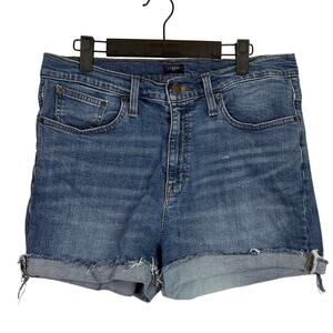 J. Crew High Waisted Cotton Distressed Raw Hem Cut Off Denim Shorts 30 Blue